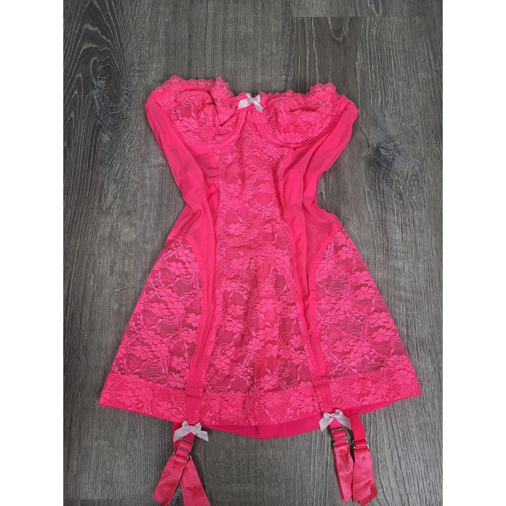 Y2K Victoria's Secret 34B Corset Bustier Mini Dress Hot Pink Lace It Girl Rave